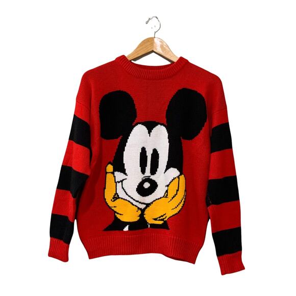 Vintage Red Mickey Face Crewneck Sweater ~ Medium Mickey and Co - Picture 1 of 13